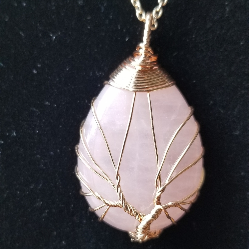 Rose Quartz Tree of life necklace